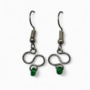Elegant Silver Earrings with Green Beads